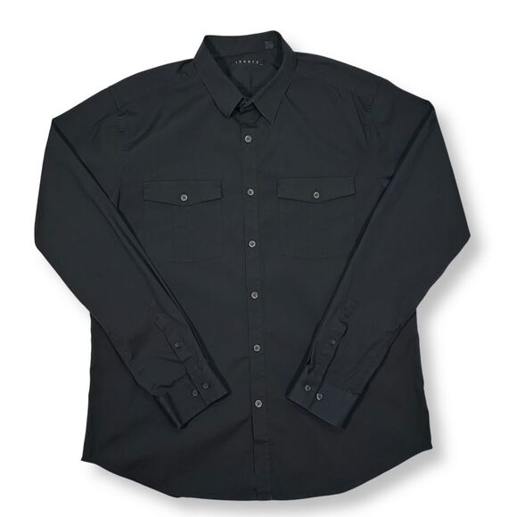 Theory Black Button-Down Shirt with Dual Chest Pockets Long Sleeve Mens XL - Picture 1 of 8